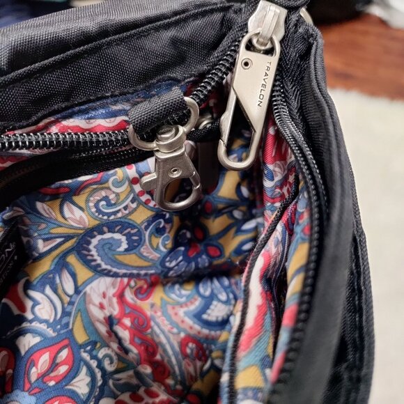 Travelon Exclusive Edition RFID Paisley Lining Black Quilted Crossbody Bag - Picture 8 of 11